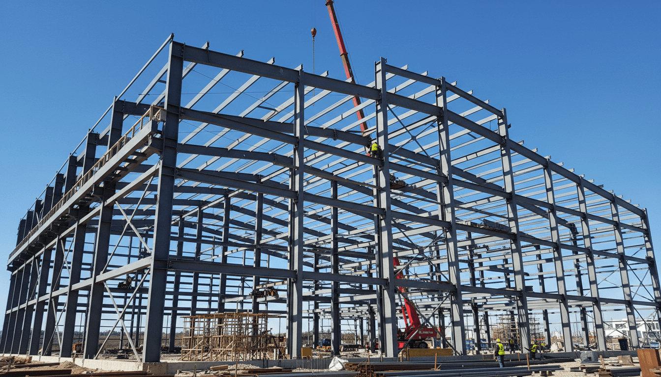 Steel frame of a metal building under construction